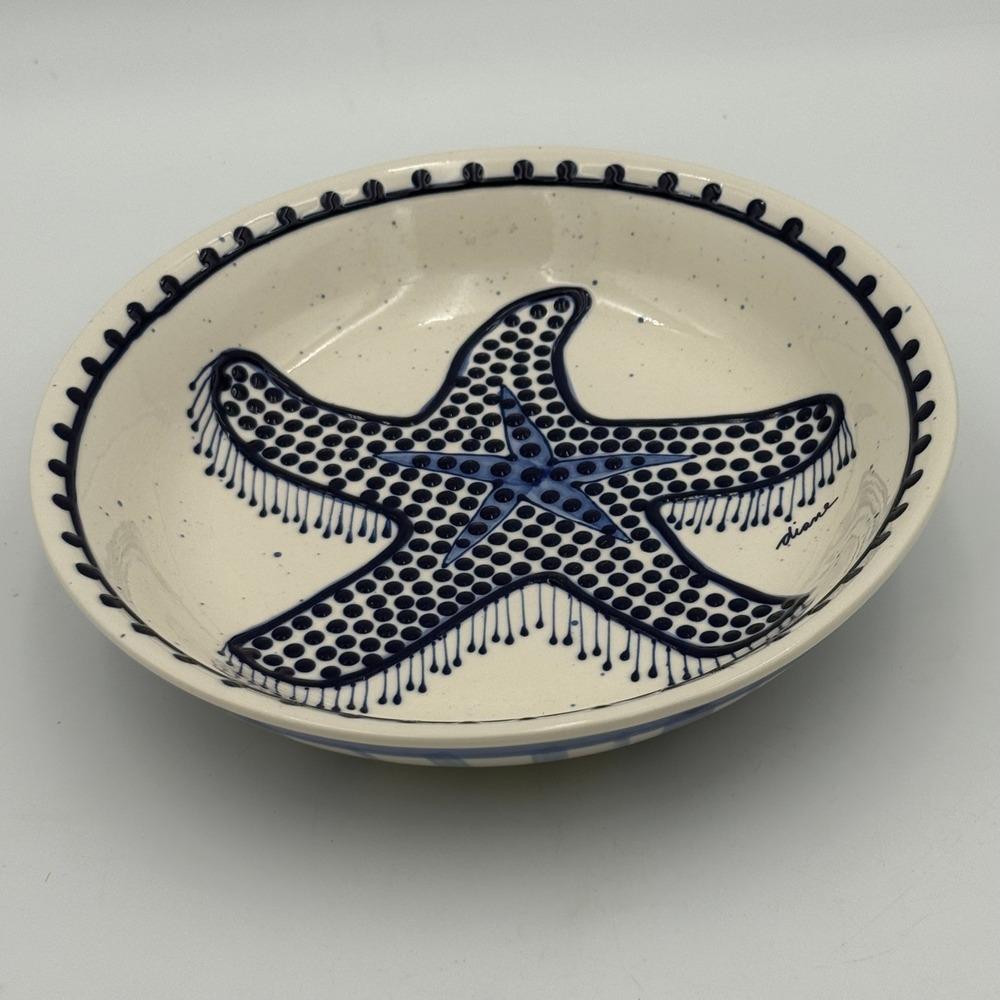 Diane Come Dream With Me Starfish Stoneware Pasta Bowl Blue White Coastal 2001